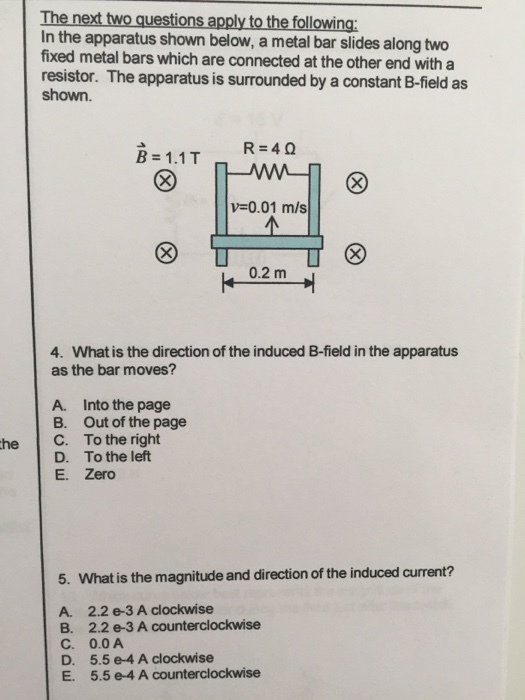 In the apparatus shown below, a metal bar slides a