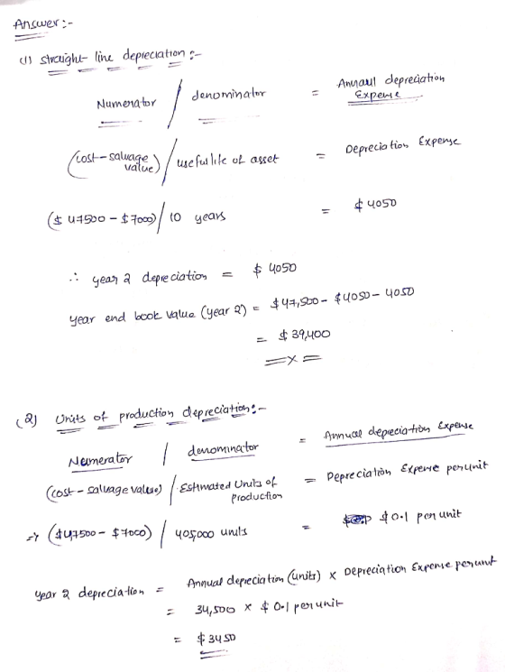 Answer J strcuight line depieciation - Annaul depredaton Expene denominalor Numorator LOst-saluage vatue Deprecia tio Expene