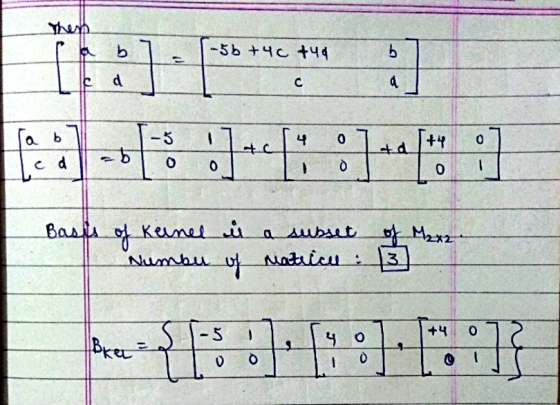 -5b +40 +48 b d a a b -5 +4 0 :7+1 abl :7+ cd O - 0 1 Basts of keinee شی a subset of M2x2 Numbu of matrice : 3 -5 +4 - 4 0 ke