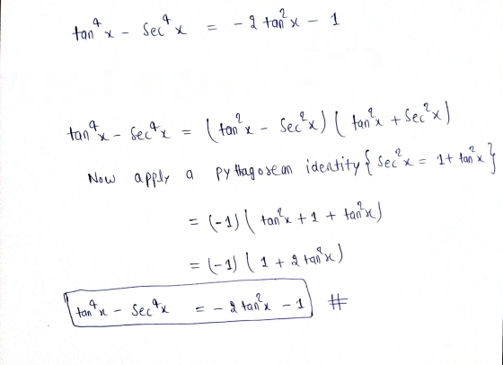 tanax-sectx -2 tan x - 1 n tanta-sectx = (tan x - ( torpe - Secx) ( tans + sec 3x) apply py thago se an identity & secx = 1t