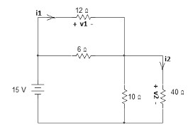 i1 120 + vi 60 i2 15 V 10 40 a + V2 -