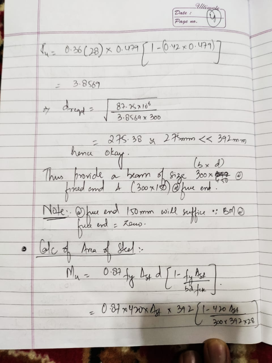 Ultimate Date : Page no. In = 0.36 (28) x 0.47951 - 42 * 0.479) 3.8569 * dreapta 87.75710 3.8569x 300 275.38 275mm << 392.mm