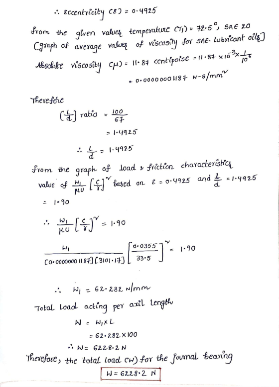 Eccentricity CE) = 0.4925 of from the given valve temperature (71) = 72.5, SAE 20 Cgraph average values of viscosity for She