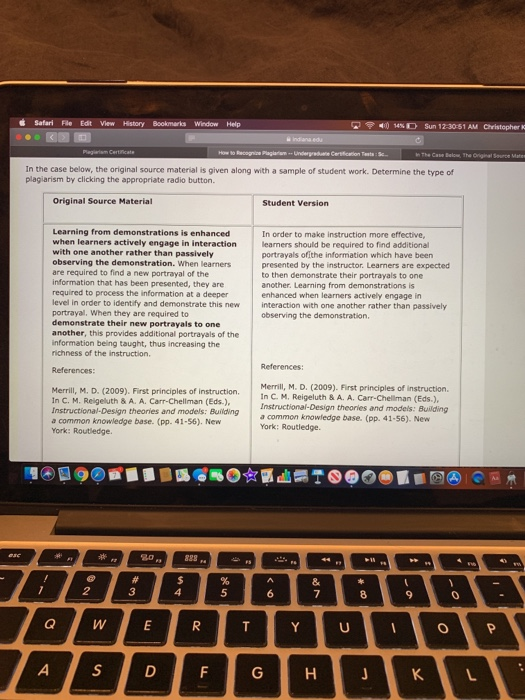 Safari Filer Edit View History Bookmarks Window Help 14 %D Sun 12-30 51 AM Christopher K Indiana edu Plagiaiam Certificate Ho