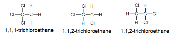 Сн C—C—C—H CIH H-Ċ-Ċ-a CH CI---H н CI 1,1,2-trichloroethane CIH 1,1,1-trichloroethane HCI 1,1,2-trichloroethane
