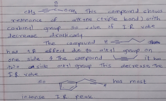 This compound chows cHa =C-OCHa alktne ctiple bond ) crrith of resonance of IR vake casbont) dalve. so youp drasticallt decr