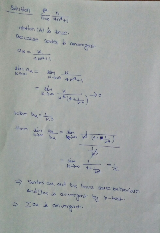 Solution en no 404+1 option (A) is true. Be cause sooles is connorgent ak- K 4K4+1 Kto K lem kaya 4 KAHI KA (4+ / take bk=123