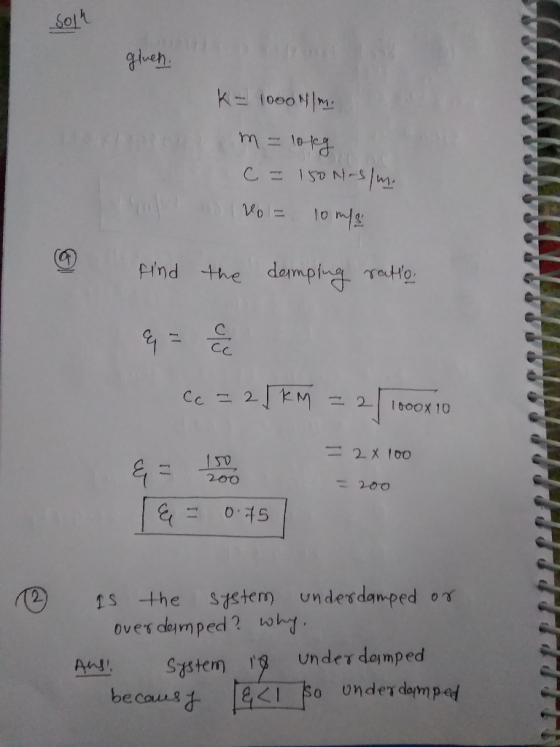 Sol glieh rind the dempa Tafe Cu 弓ー 200 200 2) 1s the system undesdan ped o overdamped ? System Under damped becaus