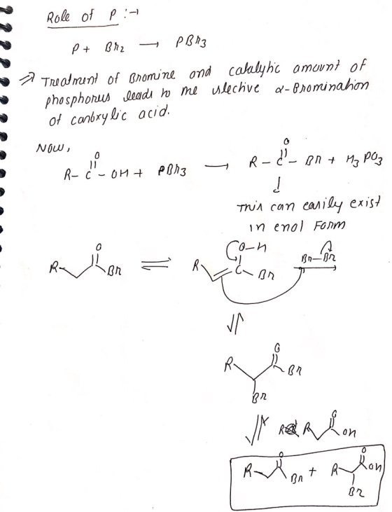Role of P PBR3 Trualmun of onomine ond calalyhc omovni of phosphonus leadı o m ulechve a-Bhominahon of canbrylic acid NOW 0 P