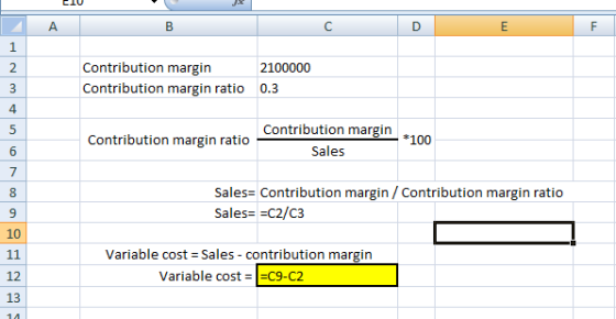 A B с D E F 1 2 Contribution margin 2100000 Contribution margin ratio 0.3 3 4 5 Contribution margin ratio Contribution margin