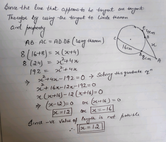 Since the line that appears to be tangent are tangent The tefore by using the tangent to ciele therom and property G 16cm Boc