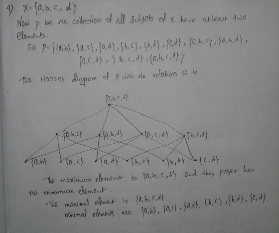 P 4) X= (a, b, c, dy Now be the collection of all subsets of & have at least two elements. so p={{a,by, {a, cy, {ady, 36, (),