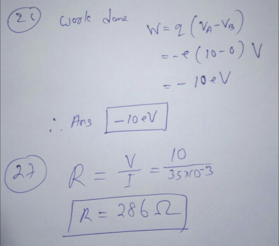 & wool done W = q (NA-Vos) ane (10-0) V - 10 ev 1 2 .Ans 1-10 ev - 3 [R = 286 2