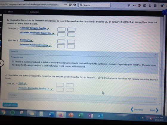 https://2.cengagenow.com/im/takeAssignment/takeAssignme .. Search No. + eBook Calculator b. Journalize the entries by Silverm