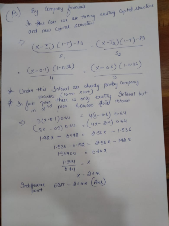 exuting Capital structure By company finanuale In the case we are taking and new copital structure - (X-I) (1-T)-PD (X-IQ) (1