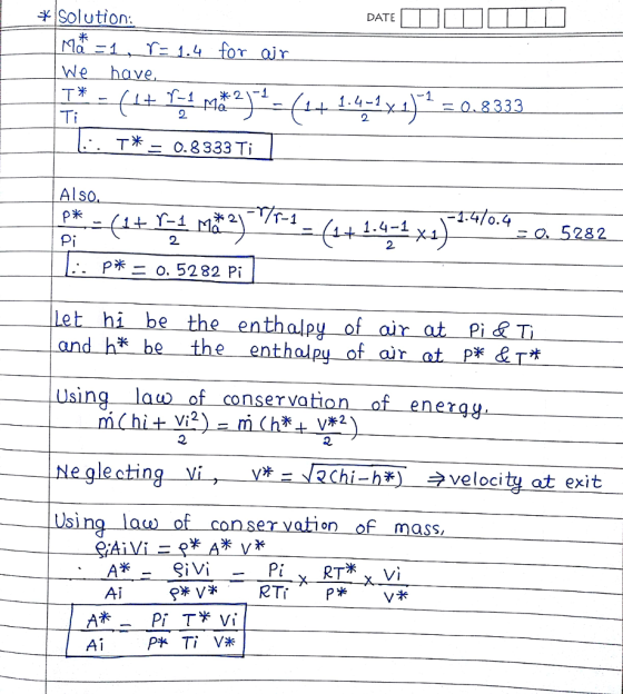* Solution: DATE 米 1.4-1 1.4-1 2 8 2 2. P米ニ0.5282 Pi ajr 氷 velocitų at exit on of mass, Ai