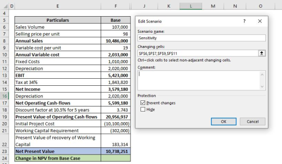 D E F K M N 4 5 6 Edit Scenario ? 7 on 9 Scenario name: Sensitivity Changing cells: SFS6, SFS7, SF59,5F511 Ctrl+click cells t