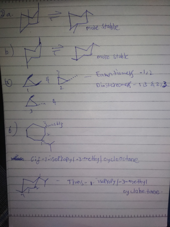 more stable b) n e more stable Eahrteneff -122 Diastereomess - 13 6213 H3 biss Gif-sop Yogy1-3-methyl cyclooctane - Trans i i