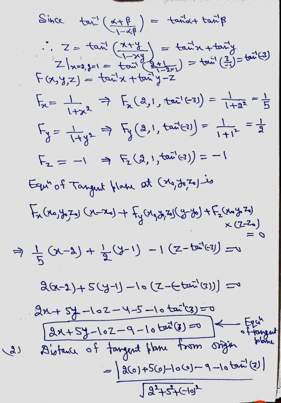 1-4f i. Za tan -Z ltat ol lot = tan (2) = tan (3) Since tan (&+B) tañat taniß (ety tansettanity Chry Zla=agai tani et 2) F(x,