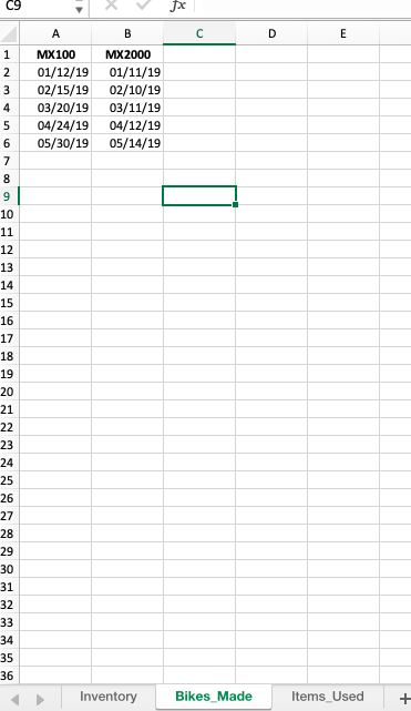C9 C D E A MX100 01/12/19 02/15/19 03/20/19 04/24/19 05/30/19 B MX2000 01/11/19 02/10/19 03/11/19 04/12/19 05/14/19 35 Invent