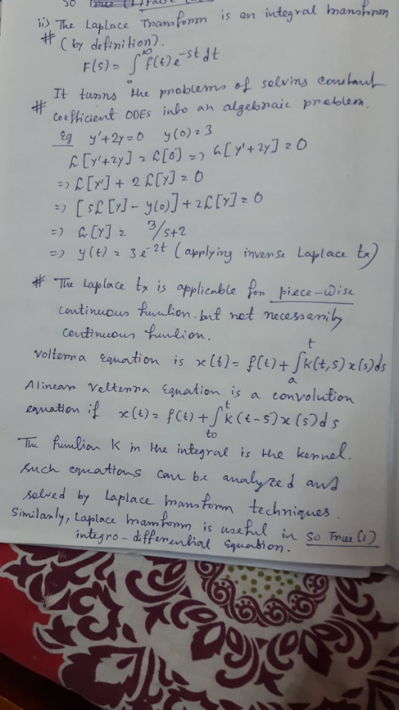 SO Frie # # The Laplace Transform is an integral manshorn (by definition). F(s)- Si fcele stat It turns the problems of selvi