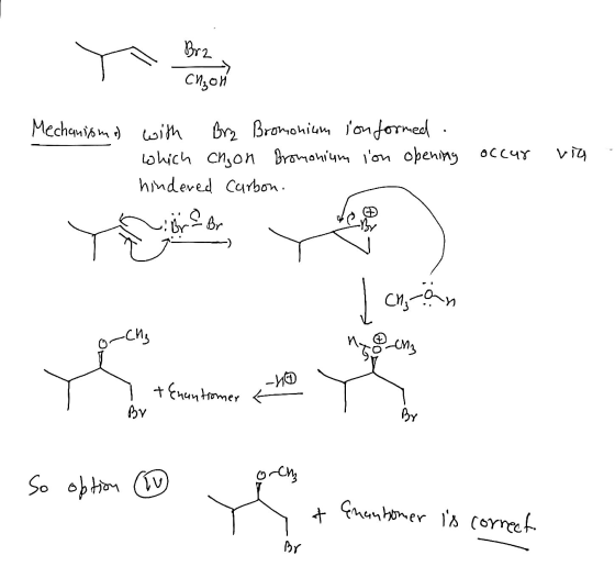 Mechanismes with Brz Bromonium ionformed. which chyon Bromonium ion opening hindered Carbon. occur via cncón Myeong 7 tEnanti