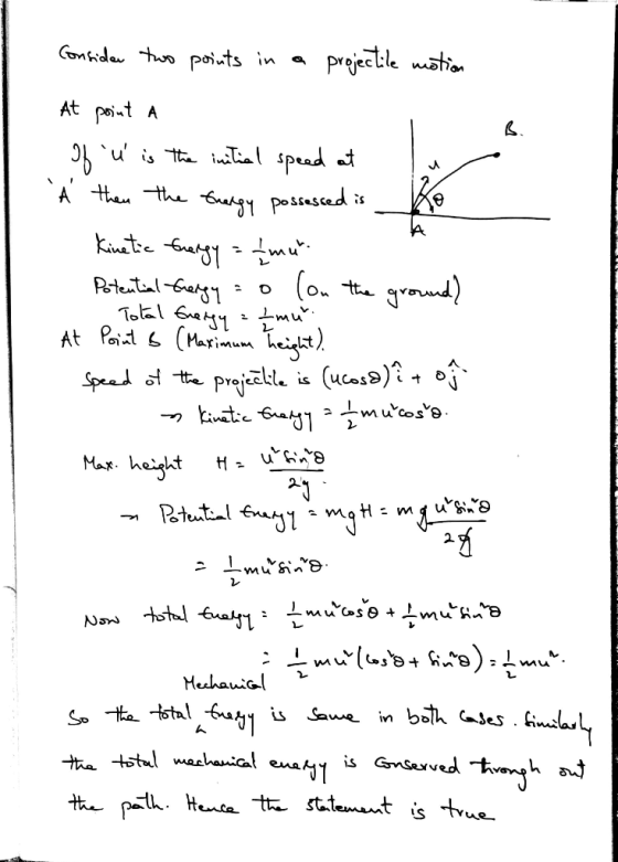 - Total Energy Imu. Consider two points in a projectile motion At point a Of i is the initial speed at u À then the tuergy