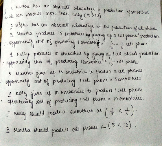 1 1 Martha ha tha has an absolute advantage in production roduce more than kelly (15 10) of smoothies as she can produce more