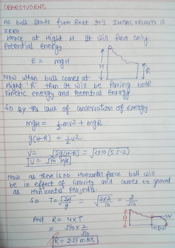 DEARSTUDENT As ball starts from Rest Its INITIAL VELOUTY IS ZERO Hence at Hight H It will have only potential energy Е – тен