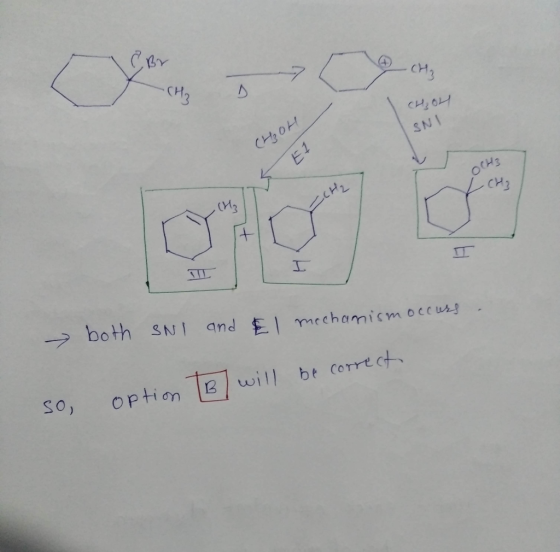 Ĉ Br -70 CHE -CH3 си, би SNI (H₂OH EL both SNI and El mechanism occurs. Il be correct so option