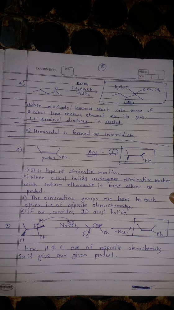 EXPERIMENT: EXPERIMENT: No. No. C PAGE No. DATE Xcess СНС И ОН thelico - CH₂ CH₂OH OCH₂ CH₂ H₂sou. s when aldehyde/ ketone re