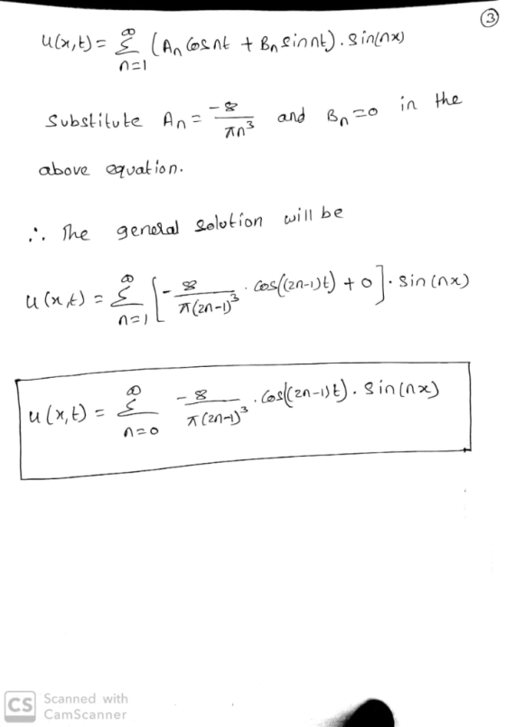 3 U(x,リ in he Substitule An 3 and 6 above a?vation he genaal Solution will be (2n-) 田 Cs Scanned with CamScanner