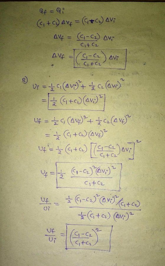 Of = 0; (6 + c) Ave = (+2) AV; Avf - (C1-C2) Avi cit C2 . Af = AVF - ( C - Ce) Avr C-C2 ) (462 U; = (Avo) t § cz(Avs) (+e)(a