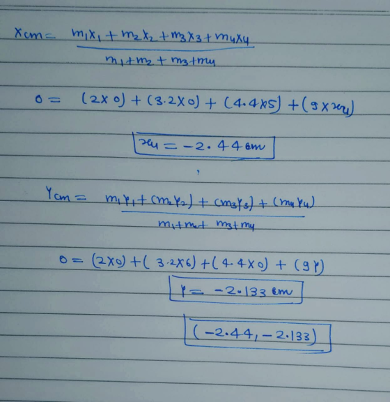 Xem= mx + m₂ t₂ + m₂ x3 + muxy mitmet matmy = (2x0)+ (3.2X0) + 64.4ks) + (9xu) 24--2.44 6m Yom = mirit (male) + (m3/s) + (my