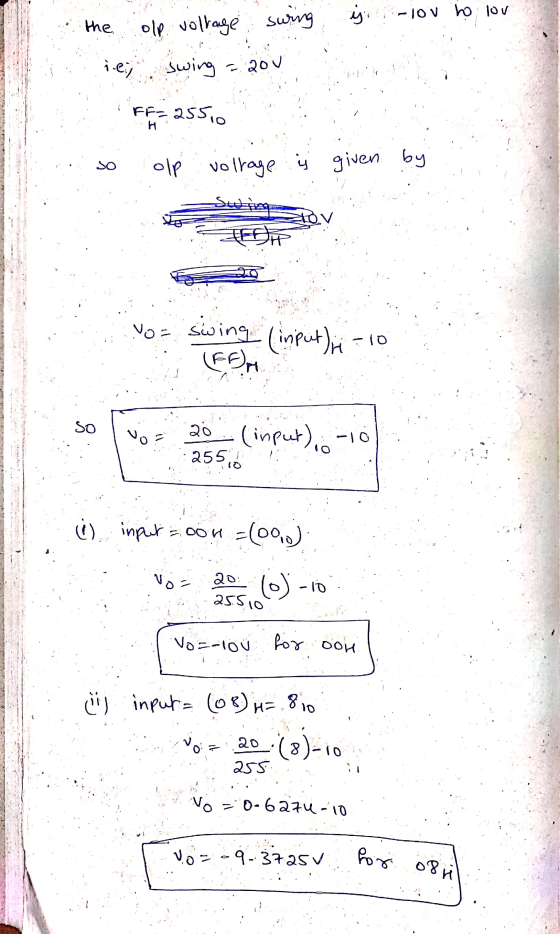Jov j -lov W the ole vollage swing iej swing = 20v FF = 25510 so olp volrage ü given by EDHE No= swing (input)ri = 10 vor 20