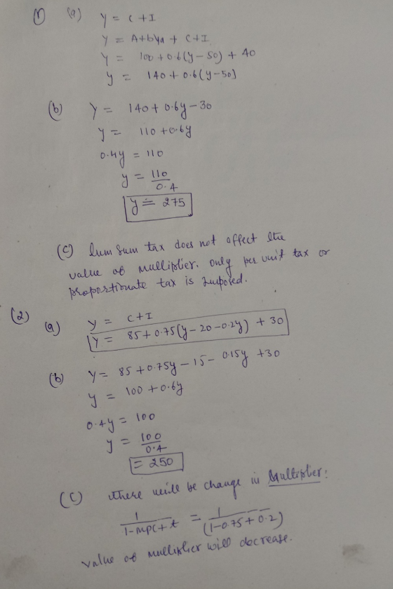 ♡ (9) y ( +I Y = Atbya + CHI Y = 100+ obly - So) + 40 y = 140 +0.6(4-50) (0) Y - 140 + 0-6y - 36 y = 110 torby 0.44 = 110 y =