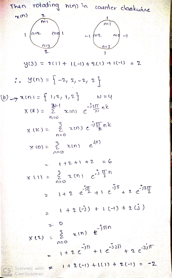 Then rotating hing in counter clockwise nen) 2 1-2 nao! - 2 - =3 BE =3 y(3) = 2(1) + 16-1) + 2(1) 41(-1) = 2 1 - NEO :. yn) =