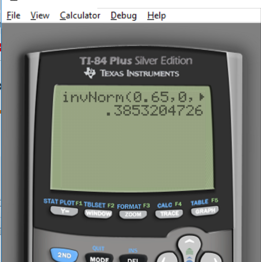 File View Calculator Debug Help TI-84 Plus Silver Edition TEXAS INSTRUMENTS . 3853204726 STAT PLOTF1 TBLSET F2 FORMAT F3 CALC F4 TABLE F QUIT INS 2ND MODE