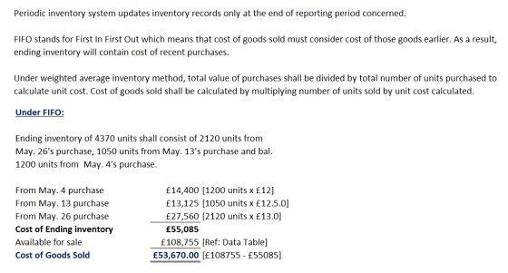 Periodic inventory system updates inventory records only at the end of reporting period concerned. FIFO stands for First In F