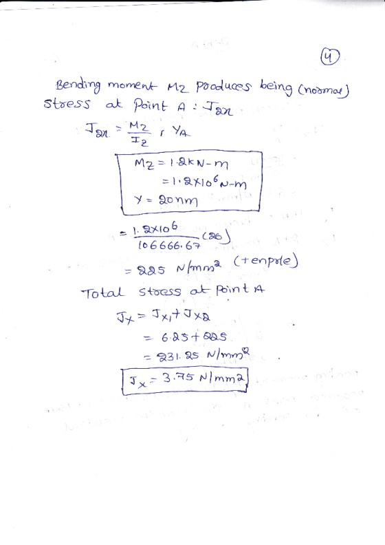 Bending mement Mz. Poadluces being (noamo Stoess at Point A nomas Sn 2. rn (66666-6 ナenPTC