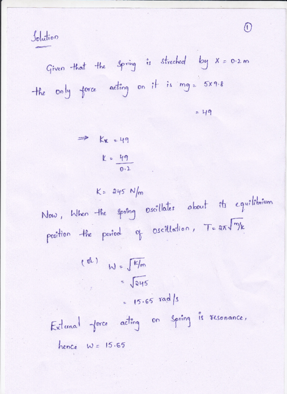 Given that the Spins streched or Ce actin on 0.2 K245 N/ paiten He peiod 10 oscillation Ay 245 15.65 rad s Ederna1 orce actog