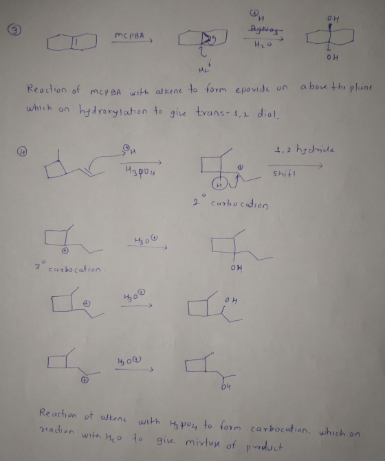 Он MCPBA Agnoz H20 OH above the plane Reaction of McP BA with alkene to form epovice on which on hydroxylation to give trans-