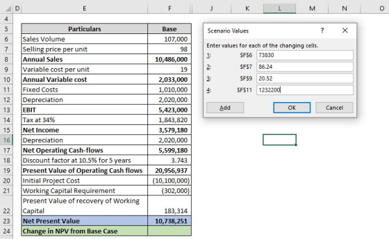 D E F K M N 4 5 Scenario Values ? X 6 7 8 9 10 11 Enter values for each of the changing cells. 1: SF56 73830 2: SFS7 86.24 3: