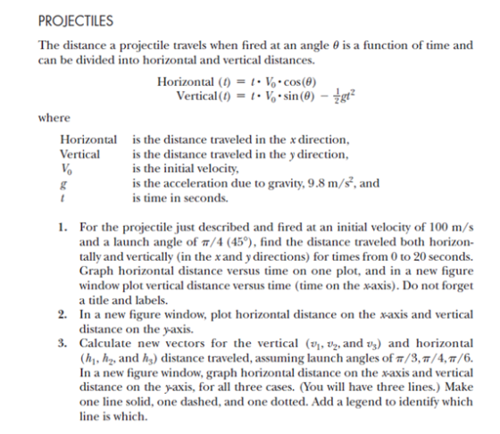 PROJECTILES The distance a projectile travels when fired at an angle 8 is a function of time and can be divided into horizont