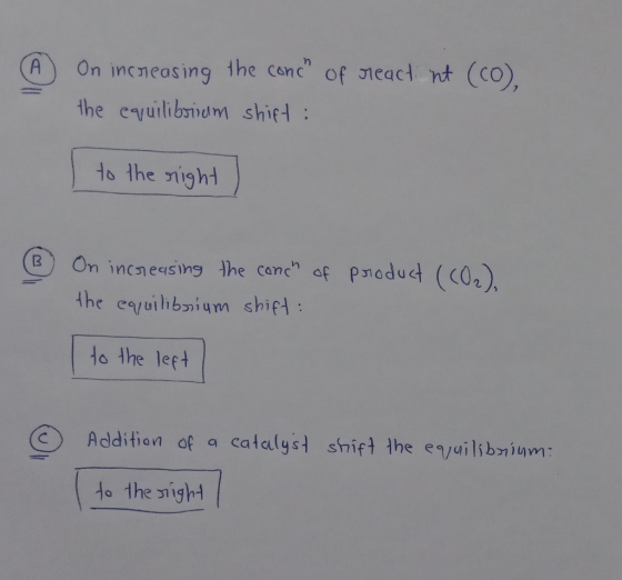 On increasing the conc of react int (Co), the equilibrium shift: I to the right ③ On increasing the canch of the equilibrium