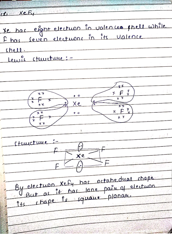 E - Xe Xe bar eignt election in valeocen thell while f has seves electuons in its_valence shell. le (#:- ftuct we By clestuan