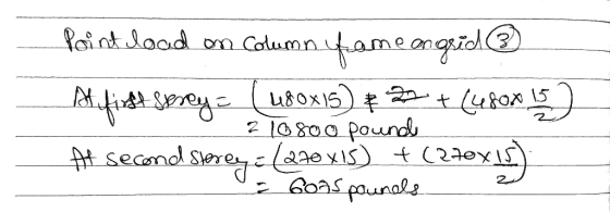 Point load on Column Hameanguid © At fight spreye (480xls) † 20. + (480x 15 ) 2 Tosoo pound At second sterey (220 x 15) +(270