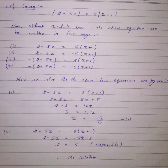 17) Given :- 12- 521 = 5/2+1 1 Now, be without written Absolute bors , the in four ways :- above equation con (1) li) 2-52 2-