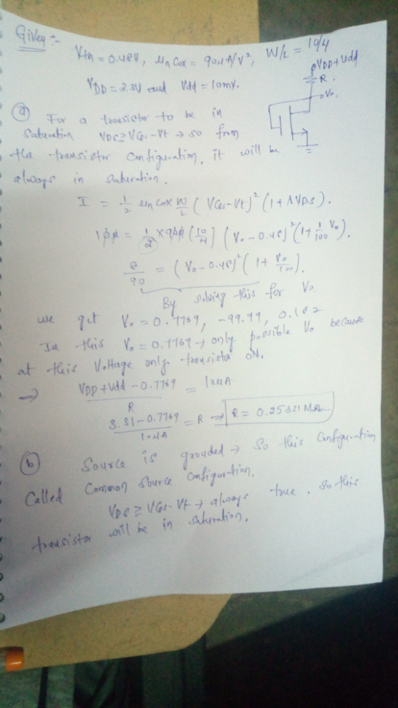 Givey - Kino Hoover, la Cox gou A/V; POD = 3.31 and Vad = lomy, Out/ve, W/= 10/4 ploot ledd ER For a transistor to be in Satu