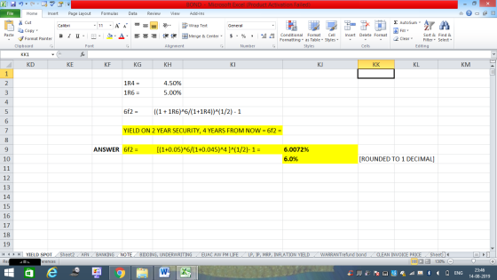 BOND - Microsoft Excel (Product Activation Failed) Add-Ins File Home Insert Page Layout Formulas Data Review View - 2x % Cut